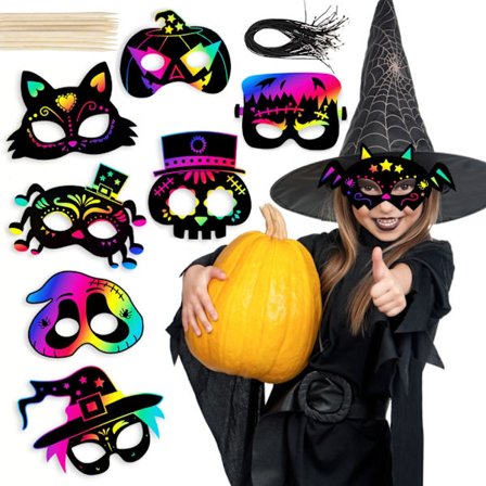 8 stk. Halloween regnbue ridsekunst ansigtsmasker skelet heks græskar ansigtsmasker Halloween festartikler forsyninger dekorationer til børn