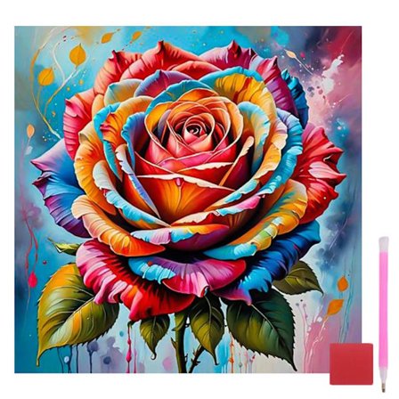 Diamond Art Kits til voksne Farverig Rose, DIY 5D Diamantmaleri Kit til begyndere Blomst, Fuld rund bore Gem Art Dots, Perfekt til boligindretning