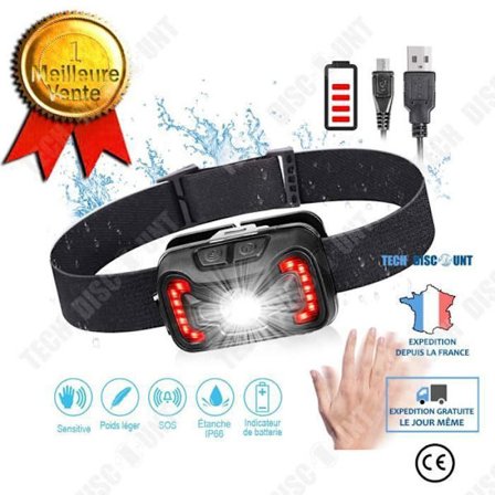 Pannlampa - LUNAVO - Uppladdningsbar - 5 ljuslägen - Rörelsedetektor - Vattentålig