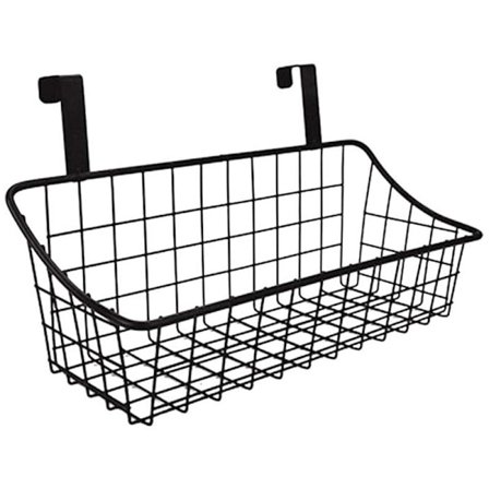 Korg med krokar Gallerförvaringskorg, häng bakom en dörr eller på en räcke, över skåpdörren, svart