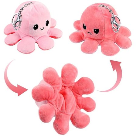 Reversible Octopus Plush Toys Key Chains Cute Personalized Keychains For Backpacks For Kids Women Girls Boys, Pink And Dark Pink