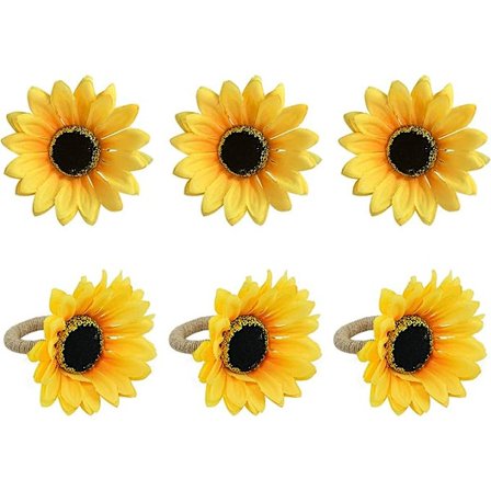 Napukkakrentit, 6 kpl (auringonkukka), käsityönä valmistettu napukkakrentit