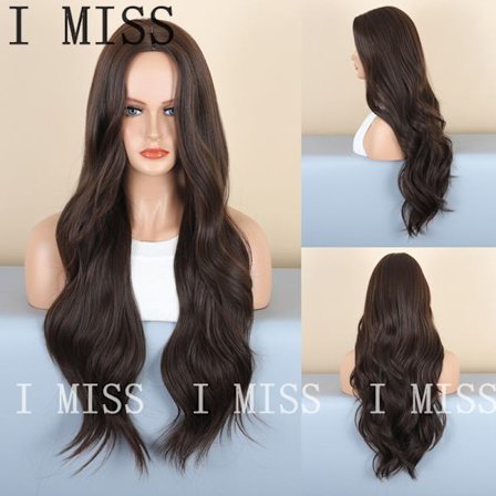 Dameparyk Mode Center Deling Sort Brun Lang Krøllet Hår