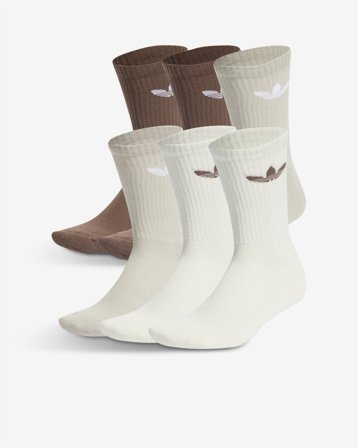 TREFOIL CUSHION CREW SOCKS 6-PACK - EARTH/IVORY L