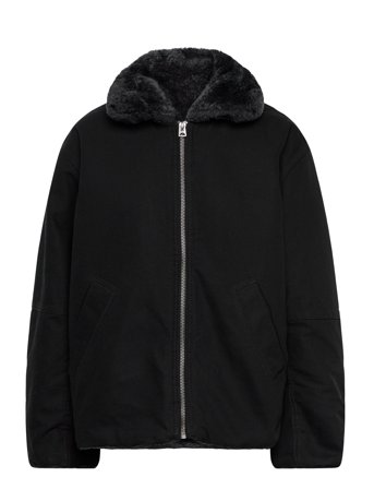 Weekday Fur-Lined Canvas Jacket - Black - XL