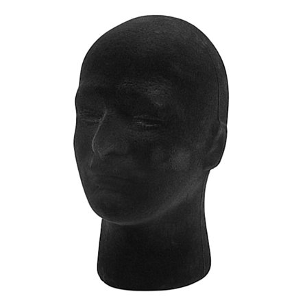 Mannlig Styrofoam Skum Mannequin Hodemodell for Parykker, Briller, Huer - Displaystativ, Svart