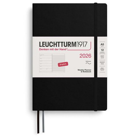 Planner Weekly Planner & Notebook 2026 A5 Soft Cover Black