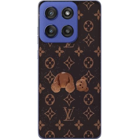 Kompatibel Mobilcover til Motorola Edge 60 Stylus Luksuriøst monogrammønster med knust bamse i mørk modeæstetik