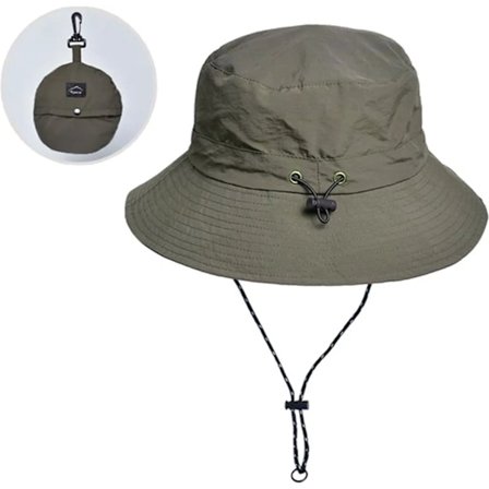 Foldbar vandtæt solhat i armygrøn, hurtigtørrende fiskehat med snøre