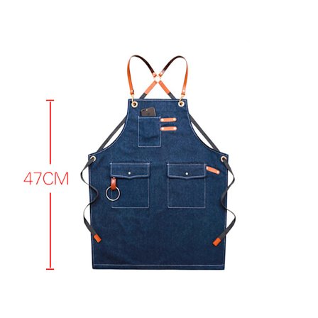 Forretningsforkle i denim - Mote, kjøkken, frisør, hot pot, melkete, kakebutikk, restaurant, arbeidstøy (marineblå)