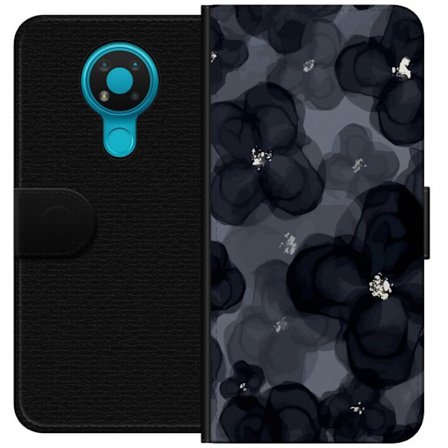 Yhteensopiva Lompakkokotelo Nokia Nokia 3.4 Abstrakti tummanvärisellä kukkakuviolla, jossa on elegantti ja dramaattinen tunnelma