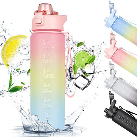 Vandflaske, Sportsvandflaske 1L med Motiverende Tid