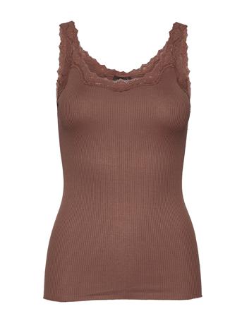 Silk Top W/ Lace T-shirts & Tops Sleeveless Brun Rosemunde