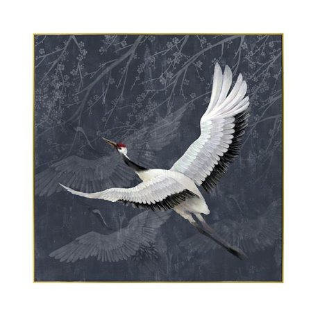 Crane-maalaus kankaalle – 83x83cm, petrooli ja valkoinen