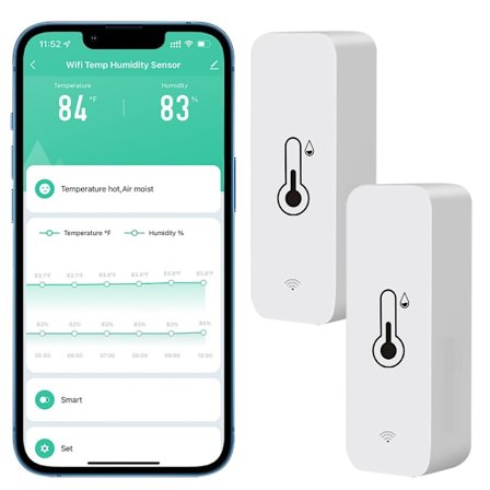Trådløs termometer & hygrometer 2-pak – Smart WiFi temperatur- og fugtighedsmåler med app, notifikationer & fjernovervågning Hvid