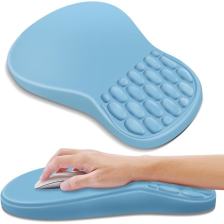 Ergonomisk musematte, håndleddsstøtte i minneskum for smertelindring, sklisikker skrivebordsmatte for kontor, gaming og hjemmekontor (blå)