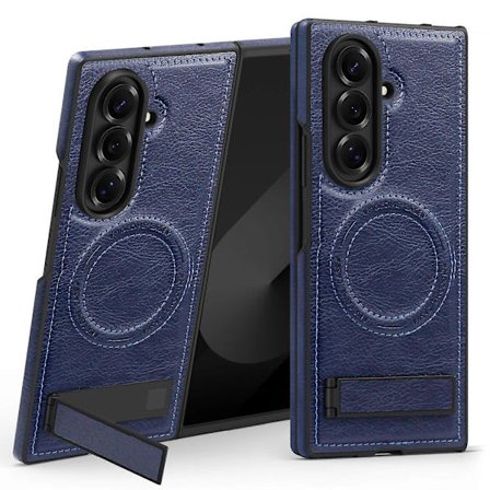 Til Samsung Galaxy Z Fold7 5G Telefon Cover Kompatibelt med MagSafe Beslag Læder Telefon Bagside Cover (Safir)