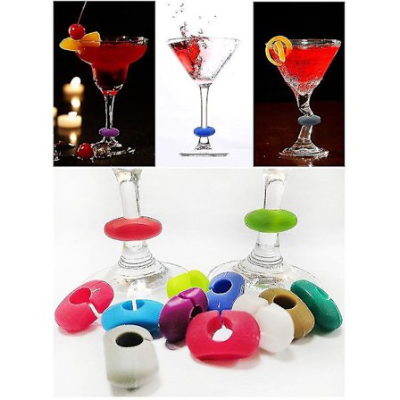 24 st vinglasmarkörer i silikon, dryckesglasmarkörer, etiketter, skyltar