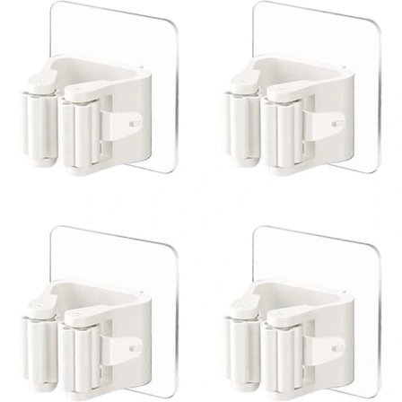 Pieces Selvklebende Veggmontert Moppholder Veggmontert Kost Henger Ingen Boring Kostgrep Hvit Mopp Kost Holder Kost Henger for Bad ...