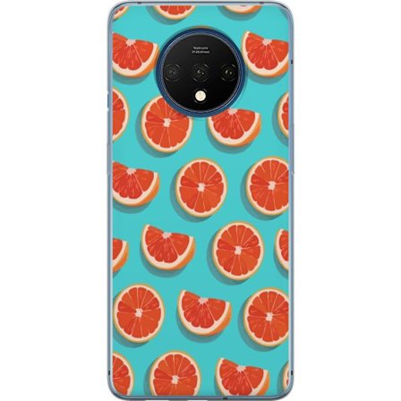 Kompatibelt Mobildeksel til OnePlus 7T Illustrert mønster med gjentatte grapefrukt skiver mot en turkis bakgrunn
