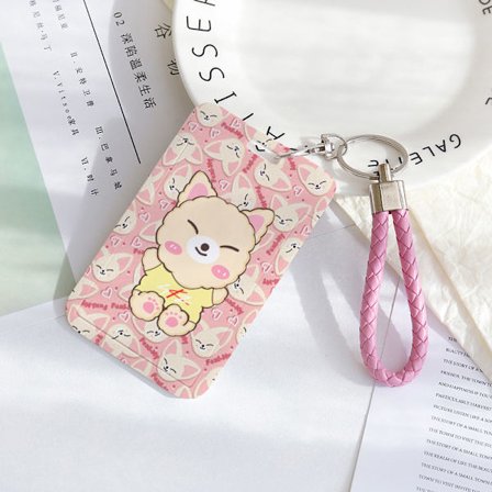 Sød Tegneserie Print-og-Træk Kortholder Nøglering Integreret ID-Kort Buskort Beskyttelsesetui 110x70mm i182—452—foxi+ny