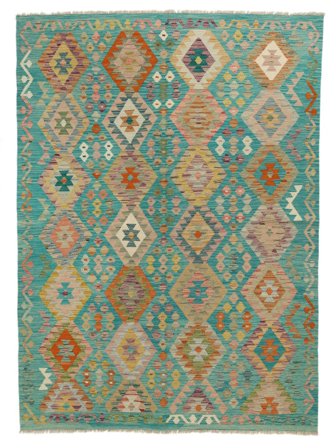 Alfombra Oriental Kilim Afghan Old Style 179X247 Verde/Marrón (Lana, Afganistán)