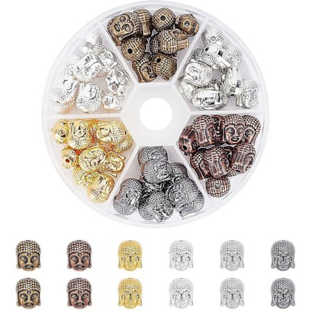 60 st 6 Färgade Legering Buddha Huvud Pärlor Charm Kopplingspärlor för Armband Halsband Örhängen Smyckestillverkning Hantverk