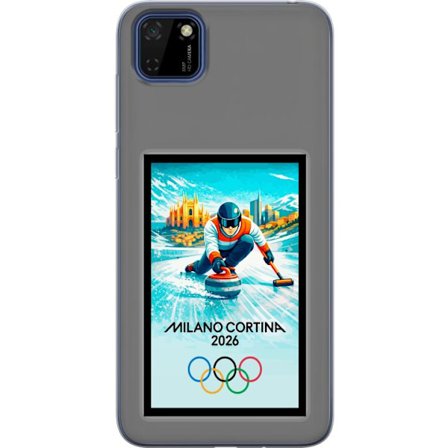 Yhteensopiva Puhelinkuori Huawei Y5p Jääkiekkoilukuva, jossa pelaajat liikkuvat jäällä, Milano Cortina 2026, Milanin maamerkit ja olympialaisten renka