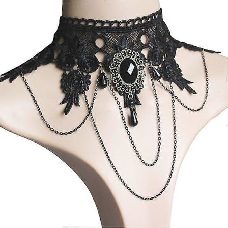 Elegantti Vintage Prinsessa Musta Pitsi Gootti Statement Kaulakoru Rannekoru Victorian Lolita Choker Ripustimella Vampyyri Ketju