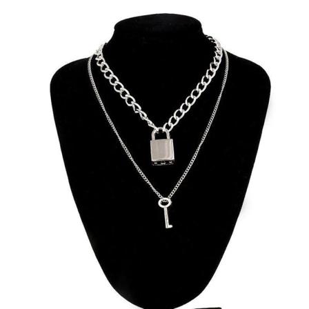 Låskedja Halsband Ett hänglåshänge silver color-200004862