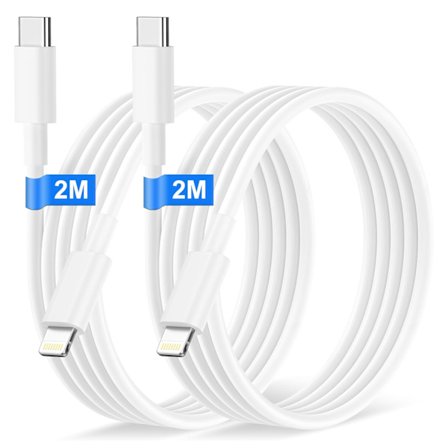 Bamkey 2 kpl USB C - Lightning 2M -kaapeli iPhone 14/13/12 Pro Max/14 Plus/11/XS/X/8 -puhelimille, pikalataus, latauskaapeli