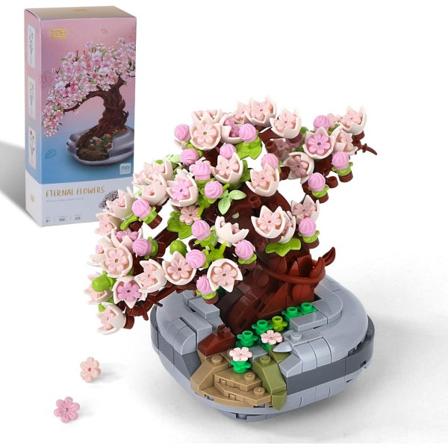 Mini tegelstenar körsbärsblommor växtbyggset, Sakura Bonsai DIY simulering växt ekologi samling Byggleksak, Bukett