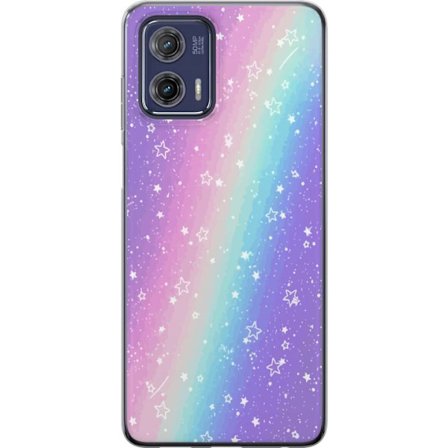 Kompatibel Mobilcover til Motorola Moto G73 Rainbow-farvet pastelbaggrund med hvide stjerner og glitrende prikker i blød overgang