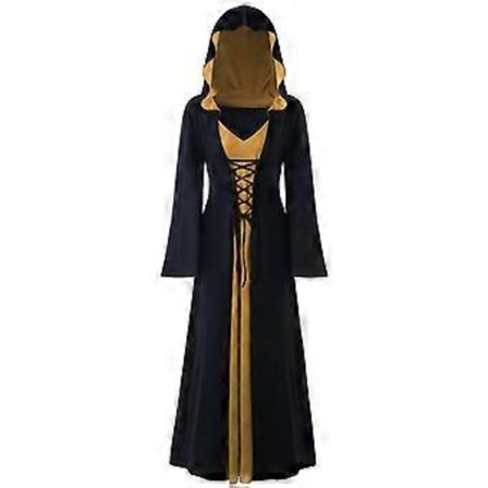 Dame Halloween Hette Lace Up Patchwork Langermet Lang Kjole i Store Størrelser (XXL Khaki)