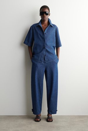 COS Women's Boxy Short-Sleeve Denim Shirt in Blue