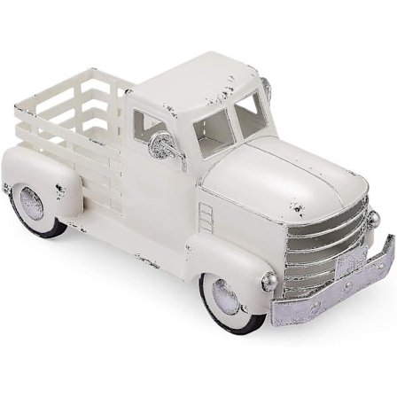 Vintage Vit Lastbil Dekoration, Farmhouse Vit Lastbil Vårfestdekoration, Dekorativ Bordsskåp Pick-up Metall Lastbil Planterare