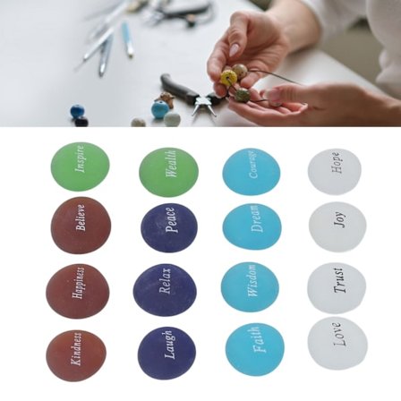 16 stk Inspirerende Steiner Blandet Farge Flat Stones Dekorative med Ord for Vasefyll Borddekor DIY Håndverk