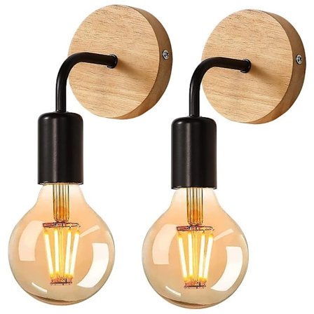 Säädettävä puinen seinävalaisin, koristeellinen seinävalaistus posliinisella lampunpitimellä olohuoneen työhuoneeseen (2 kpl)