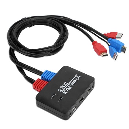 2-Port KVM-switch USB 2.0 HDMI-omskifter til Windows/IOS/OS X/Linux/Netware/Unix/Android
