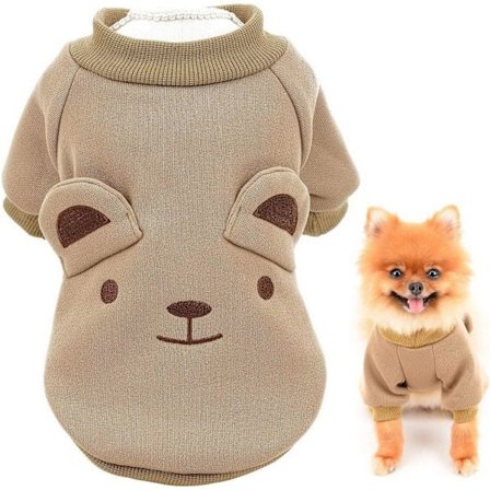 Valpsöta tröja i fleece med öron för små och medelstora hundar och katter, brun, S(S)