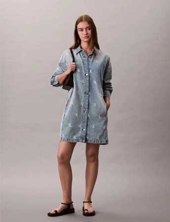 Calvin Klein Jeans Denim Shirtdress Ck Distressed I - Blue - XS