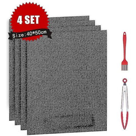 Grillmåtte 50x40cm Sæt af 4 FDA Teflon Grillmåtter Gasgrill 100% Non-stick PFOA-fri Op til 260 C / 500