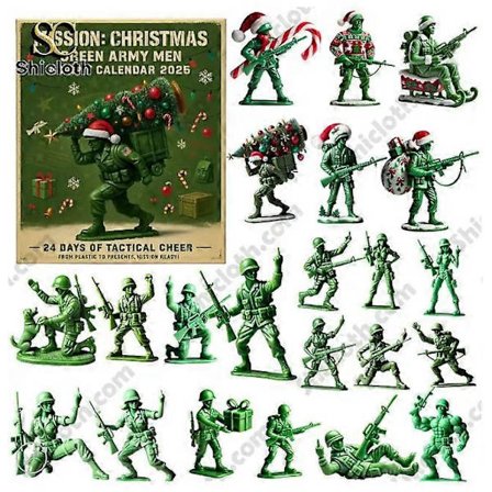 Vihreä sotilaallinen joulukalenteri, yllätyslaatikko joulukuusen koriste, akryyliriipus, keräiltävä joulukoriste