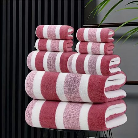 Soft Two Tone Striped Bath Towels and Face Towels, Bathroom, Spa and Gym (8 Piece Set)