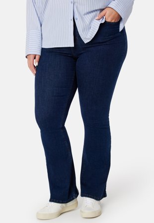 Bubbleroom - Tove High Waist Flared Superstretch - Midnight blue - Kläder