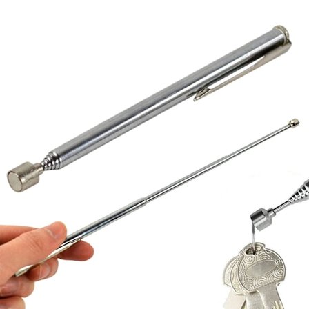2-pack magnetisk teleskopstång, magnetisk lässtång, teleskopisk magnetisk pick-up, med klämdesign i fickstil, silver
