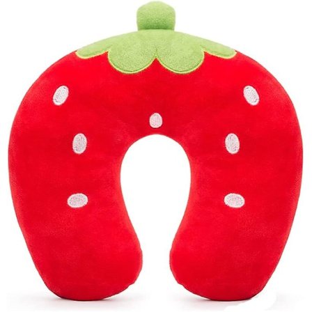 Reisepute for barn - Søt nakkepute for barn - Supermyk hake- og nakkestøtte - Vaskbar reisepute for bil og fly (jordbær)