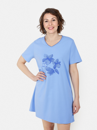 BRANDTEX - Natkjole - Lys Blå - Print