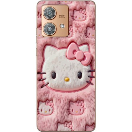 Kompatibel Mobilcover til Motorola Edge 40 Neo Hello Kitty lyserød fluffy baggrund med ikonisk ansigt og kawaii-æstetik