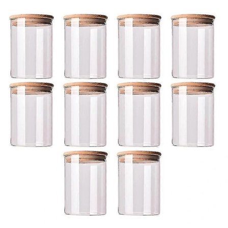 【PP】10 stk Bambus Trelokk Glassbeholder Lufttett Beholder Kjøkken Oppbevaringsflasker Krukker Matbeholder Te C -Sy